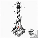 Lighthouse beam revealing constellations, con… – tattoo sketch (№1751687447_0, 05.07.2025 03:50) — tattoovalue.net
