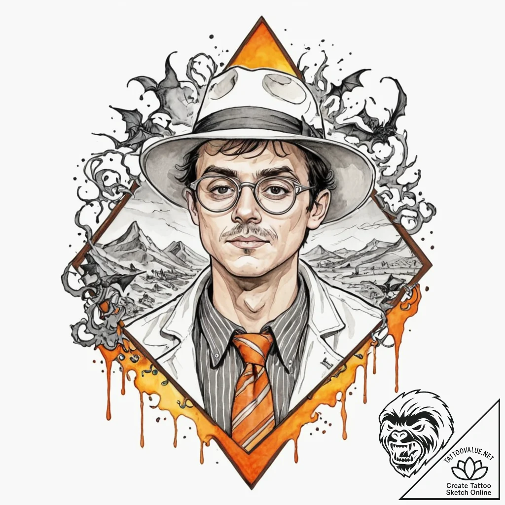 A watercolor sketch of the "bat country" scen... - tattoo sketch (№1751687788_0, 05.07.2025 03:56) — tattoovalue.net