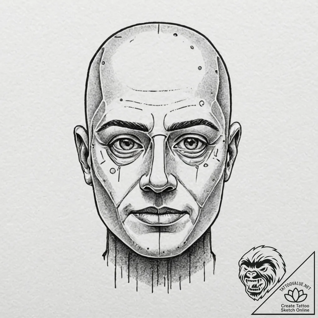A minimalist tattoo of the "fsociety" mask fr... - tattoo sketch (№1751688226_0, 05.07.2025 04:03) — tattoovalue.net