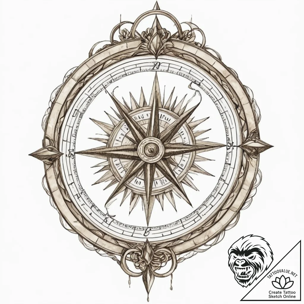 A watercolor sketch of the golden compass (al... - tattoo sketch (№1751688989_0, 05.07.2025 04:16) — tattoovalue.net