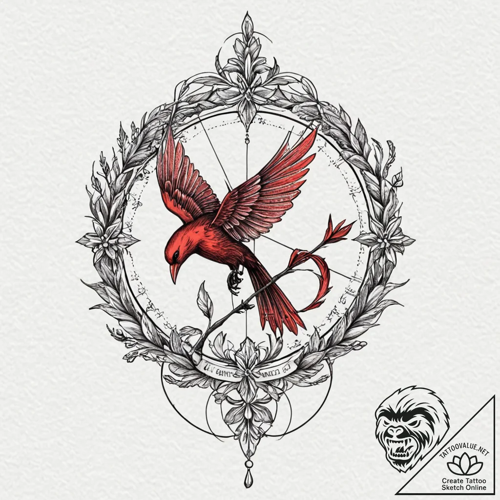 Mockingjay, tattoo drawing outline, highly de... - tattoo sketch (№1751689251_0, 05.07.2025 04:20) — tattoovalue.net