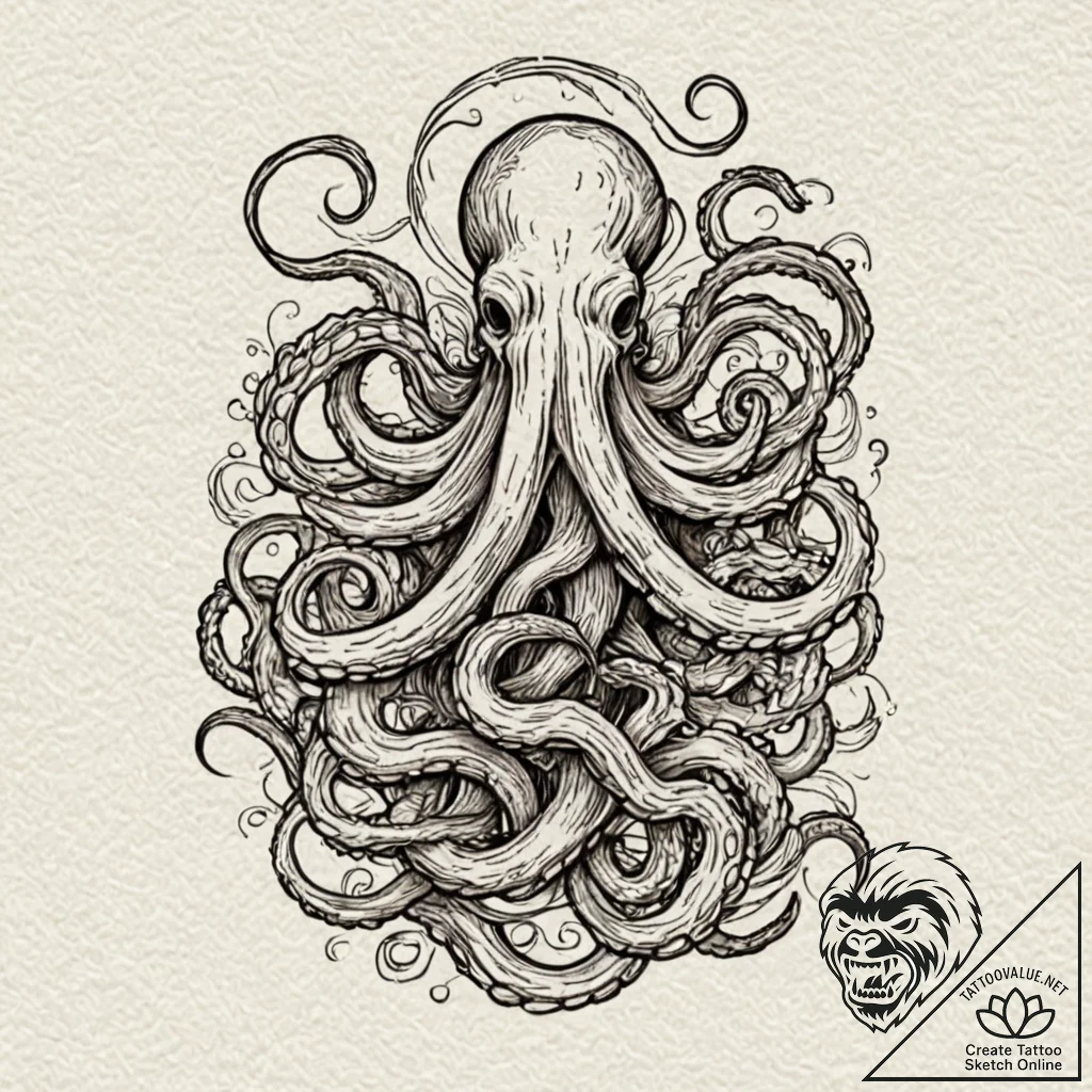 Kraken, tattoo flash sheet design, stylized i... - tattoo sketch (№1751690193_0, 05.07.2025 04:36) — tattoovalue.net