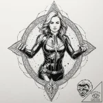 A neo-traditional tattoo of captain marvel, g… – tattoo sketch (№1751690534_0, 05.07.2025 04:42) — tattoovalue.net