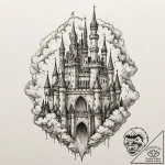 A watercolor sketch of a castle in the clouds… – tattoo sketch (№1751690618_0, 05.07.2025 04:43) — tattoovalue.net