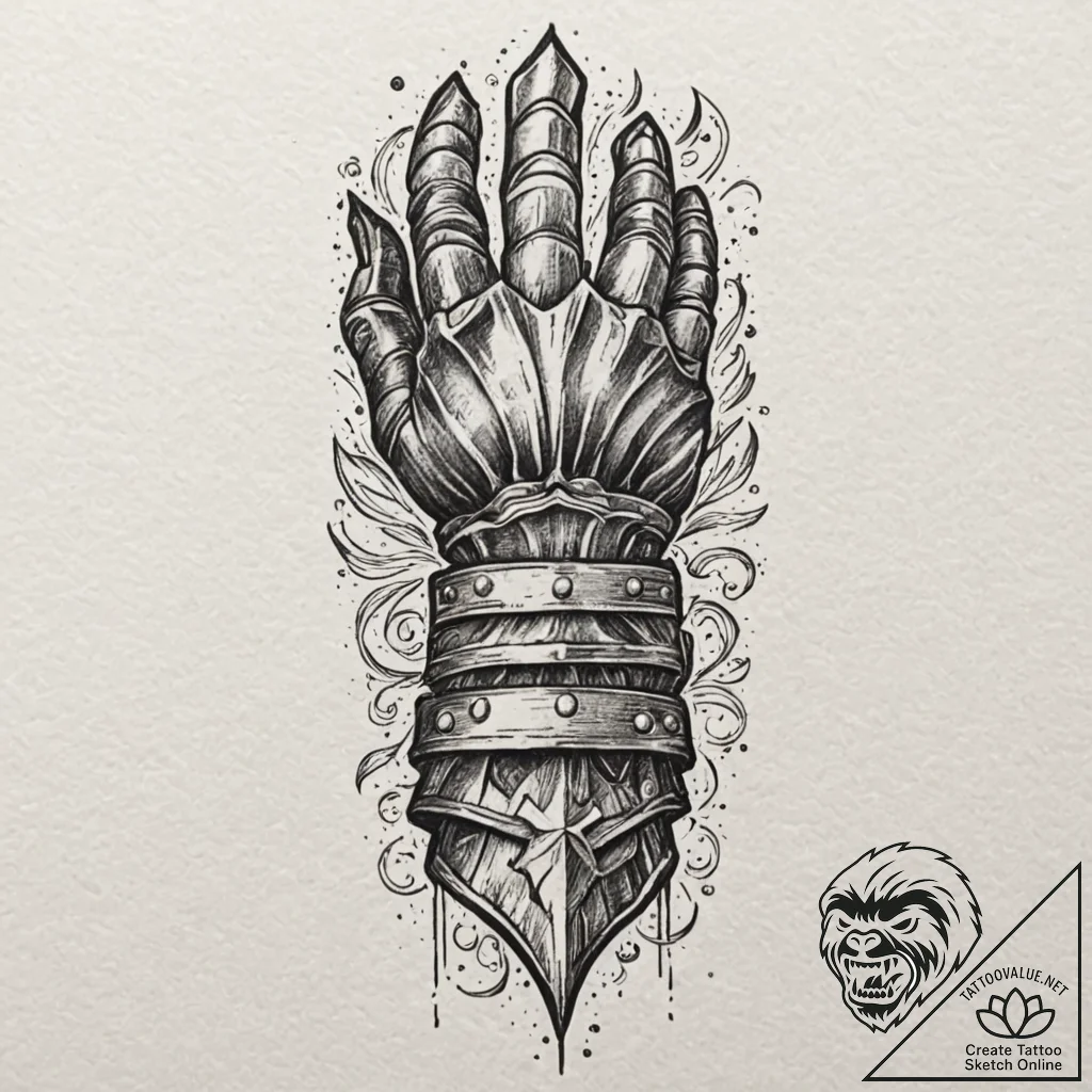 A medieval knight's gauntlet, tattoo sketch d... - tattoo sketch (№1751690792_0, 05.07.2025 04:46) — tattoovalue.net