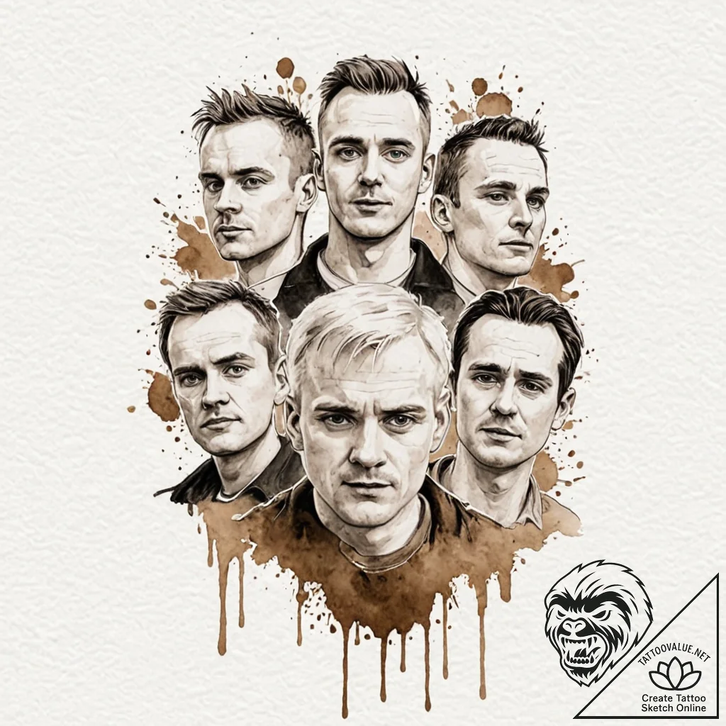 A sketch of the main characters from trainspo... - tattoo sketch (№1751691302_0, 05.07.2025 04:55) — tattoovalue.net