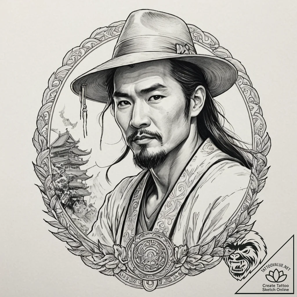 A neo-traditional portrait of lo pan, the anc... - tattoo sketch (№1751691484_0, 05.07.2025 04:58) — tattoovalue.net