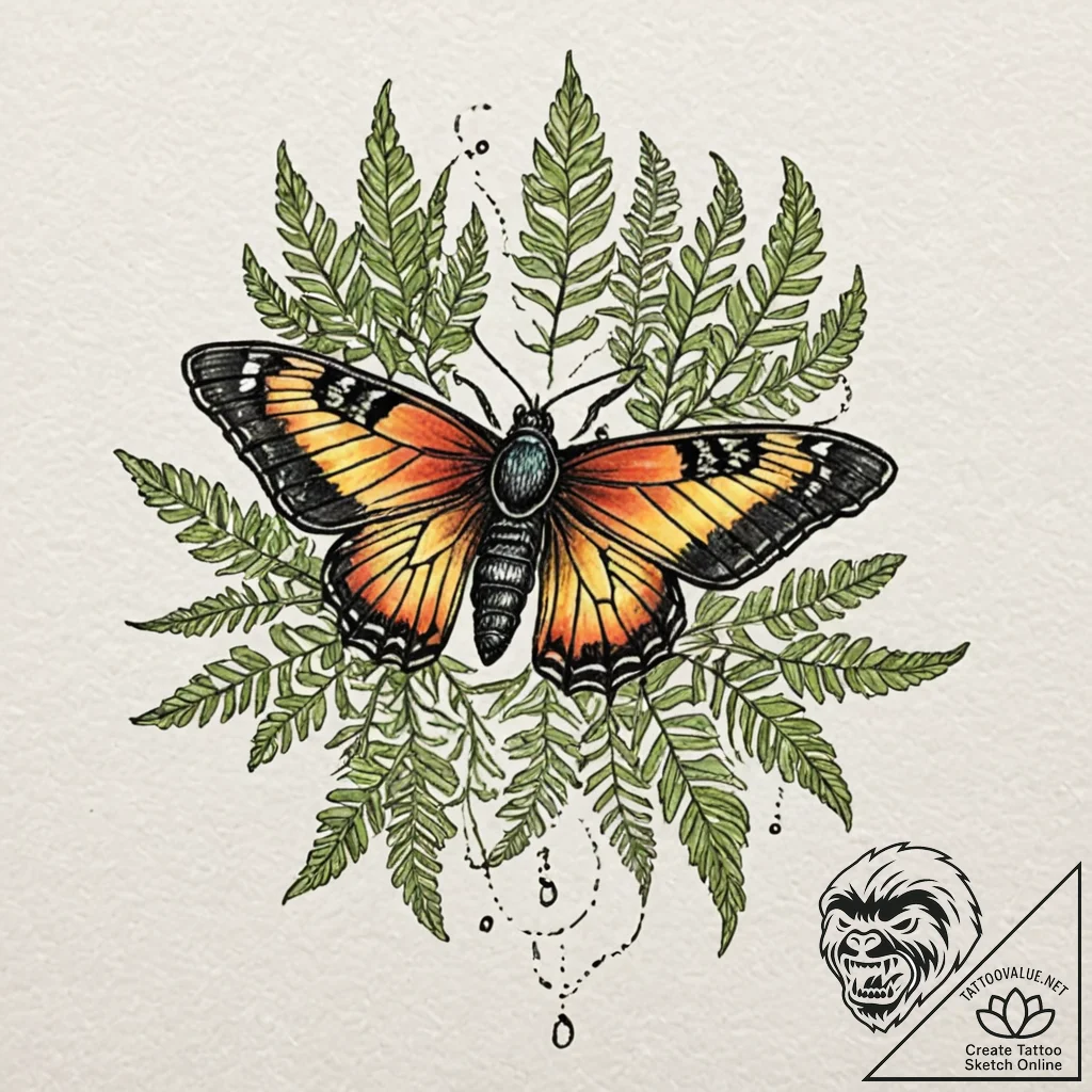 A linework tattoo of ellie's moth and fern ta... - tattoo sketch (№1751692379_0, 05.07.2025 05:12) — tattoovalue.net