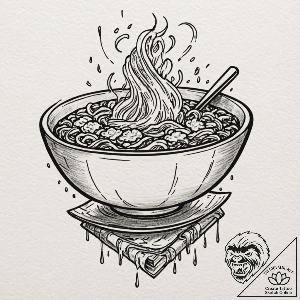 A neon ramen shop sign in the rain, tattoo li... - tattoo sketch (№1751692465_0, 05.07.2025 05:14) — tattoovalue.net