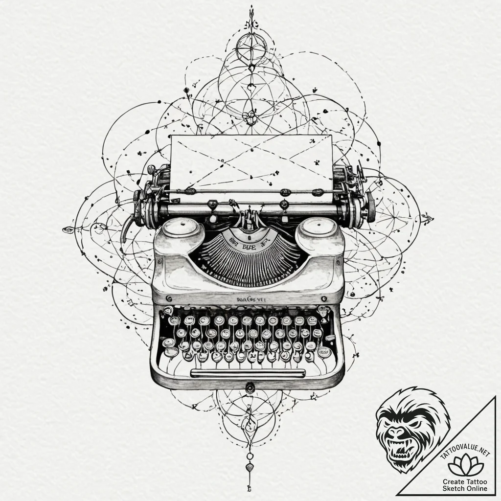 A typewriter typing out a constellation map,... - tattoo sketch (№1751692636_0, 05.07.2025 05:17) — tattoovalue.net