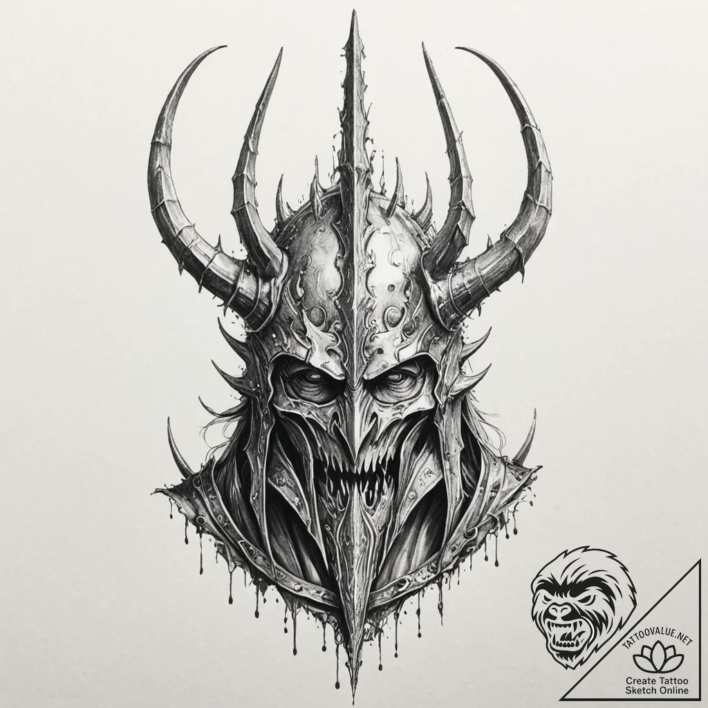 A trash polka design of the witch-king of ang... - tattoo sketch (№1751692722_0, 05.07.2025 05:18) — tattoovalue.net