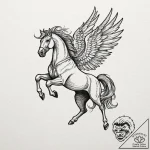 A linework tattoo of a pegasus in flight., in… – tattoo sketch (№1751692806_0, 05.07.2025 05:20) — tattoovalue.net