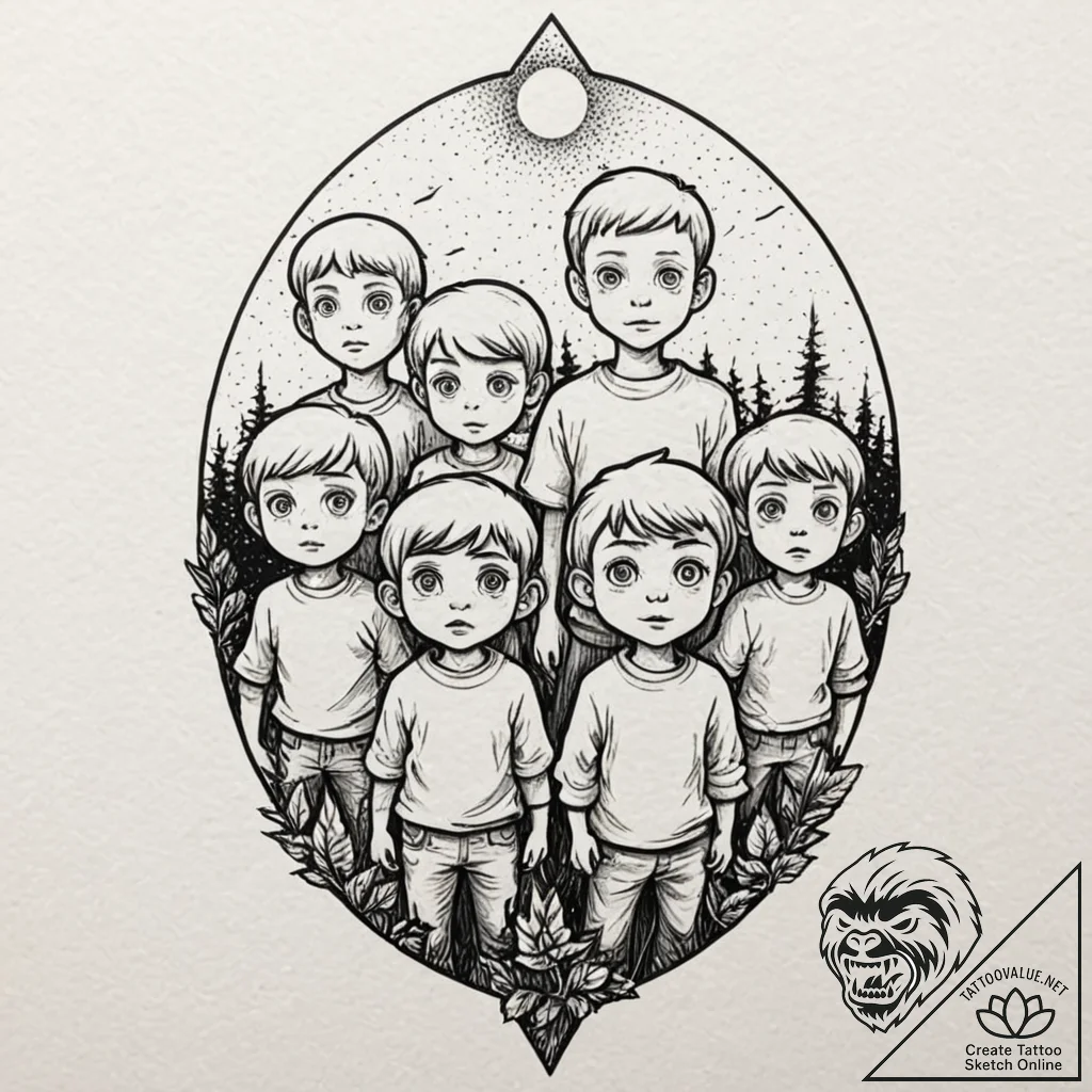 A neo-traditional tattoo of the creepy childr... - tattoo sketch (№1751693415_0, 05.07.2025 05:30) — tattoovalue.net