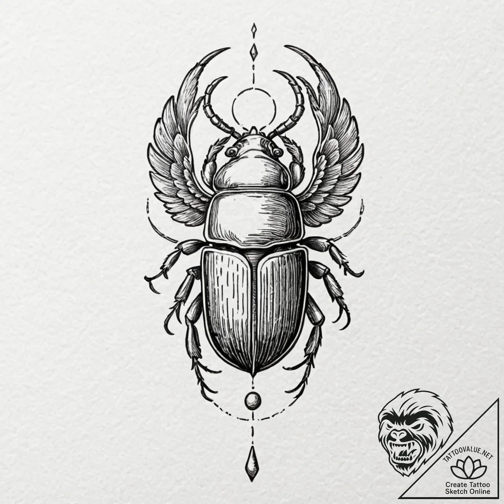Scarab, artistic tattoo sketch, dynamic compo... - tattoo sketch (№1751693502_0, 05.07.2025 05:31) — tattoovalue.net