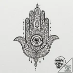 Hamsa, concept art for tattoo, minimalist app… – tattoo sketch (№1751693667_0, 05.07.2025 05:34) — tattoovalue.net