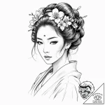 A sketch of the geisha hologram advertisement… – tattoo sketch (№1751693745_0, 05.07.2025 05:35) — tattoovalue.net