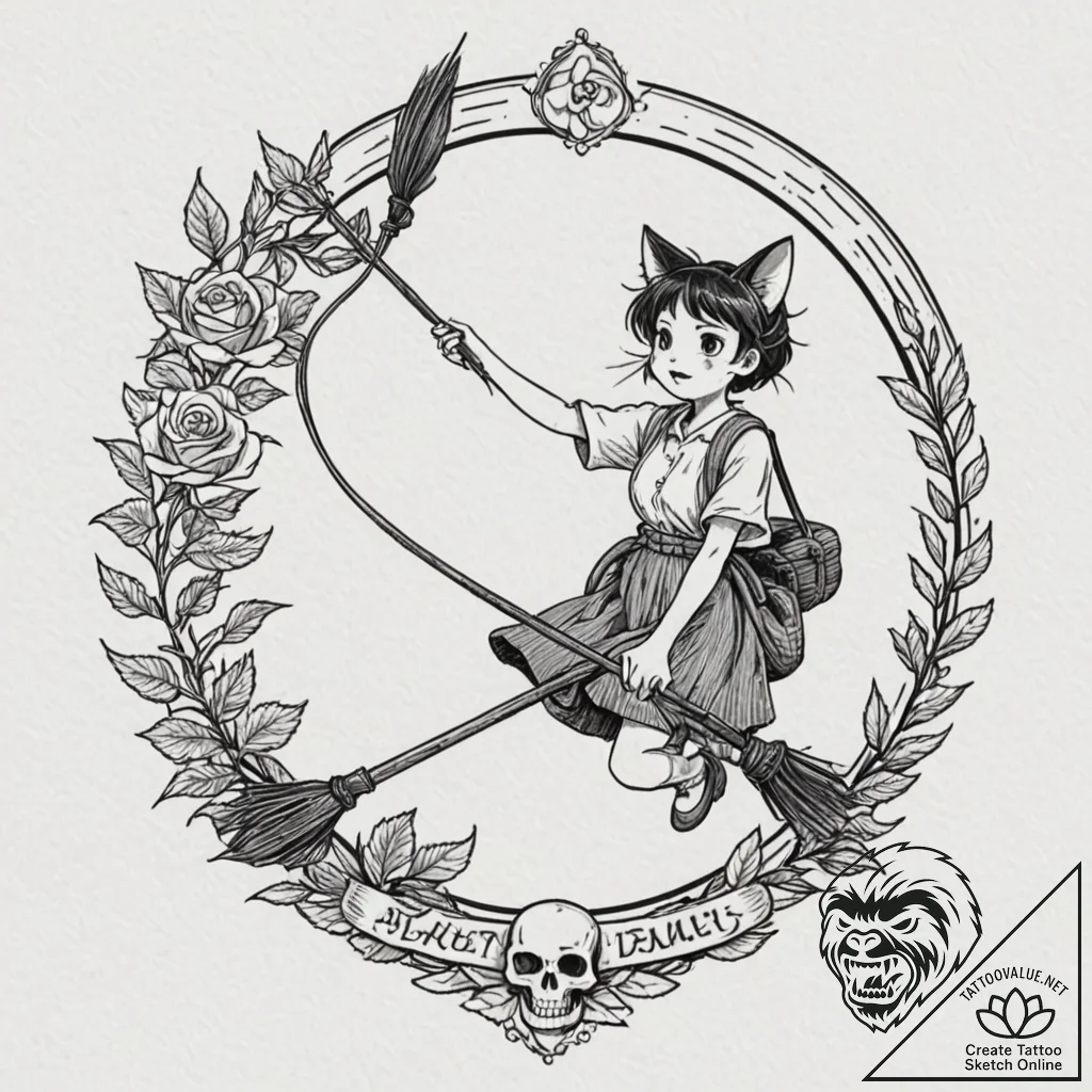 A neo-traditional tattoo of kiki from kiki's... - tattoo sketch (№1751694239_0, 05.07.2025 05:43) — tattoovalue.net