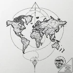 World map, tattoo drawing outline, masterpiec… – tattoo sketch (№1751694318_0, 05.07.2025 05:45) — tattoovalue.net