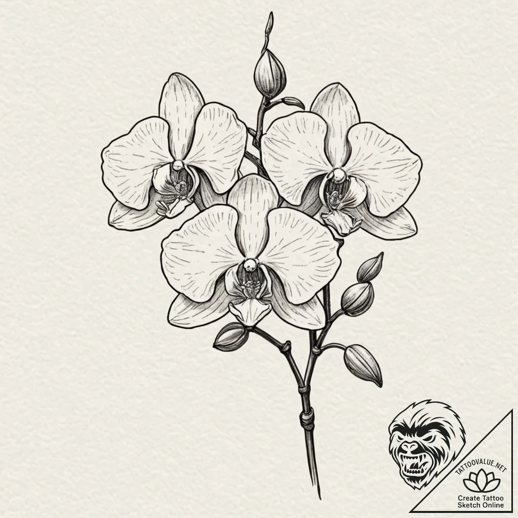 Orchid, ink illustration for tattoo, minimali... - tattoo sketch (№1751694397_0, 05.07.2025 05:46) — tattoovalue.net