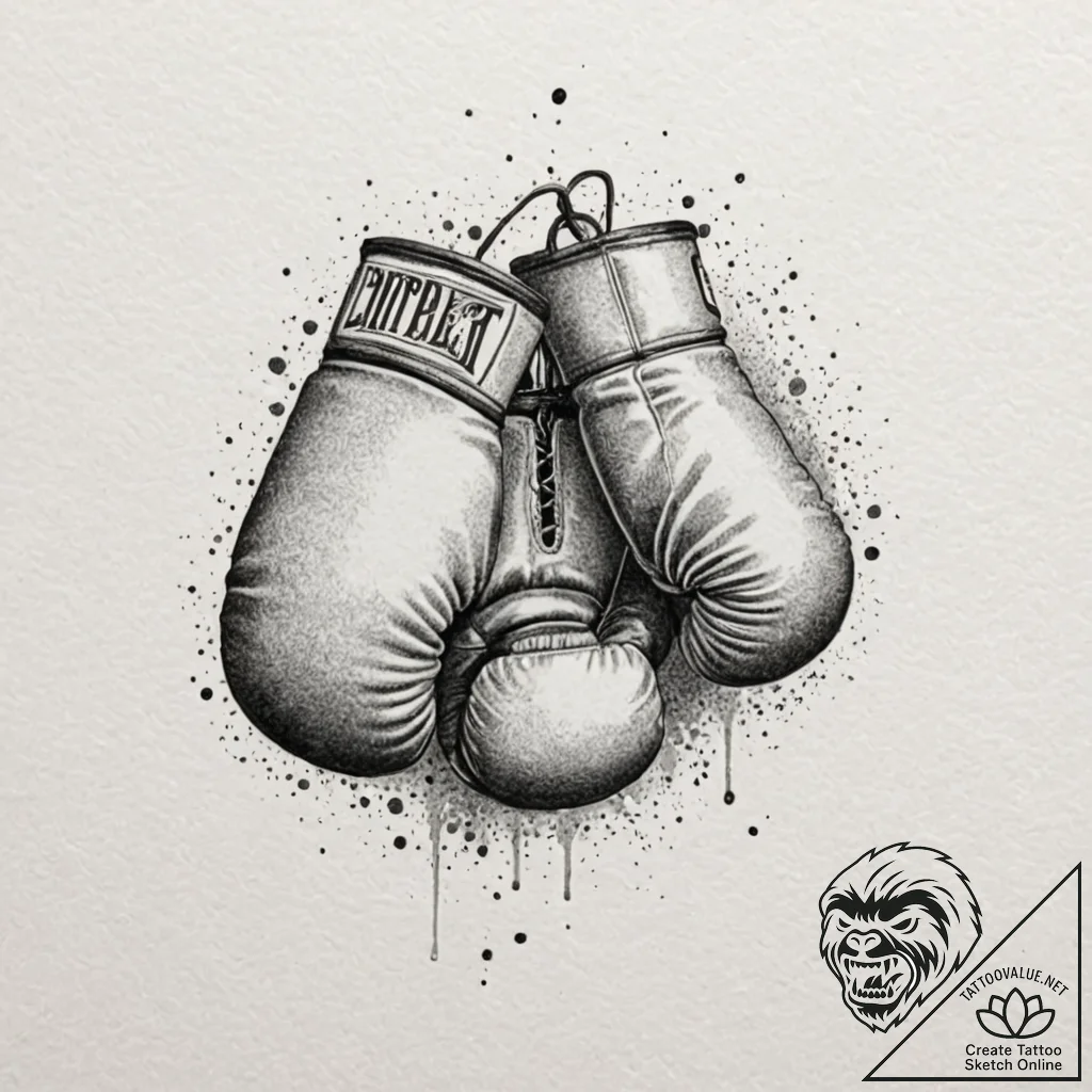 Boxing gloves, artistic tattoo sketch, modera... - tattoo sketch (№1751695318_0, 05.07.2025 06:01) — tattoovalue.net