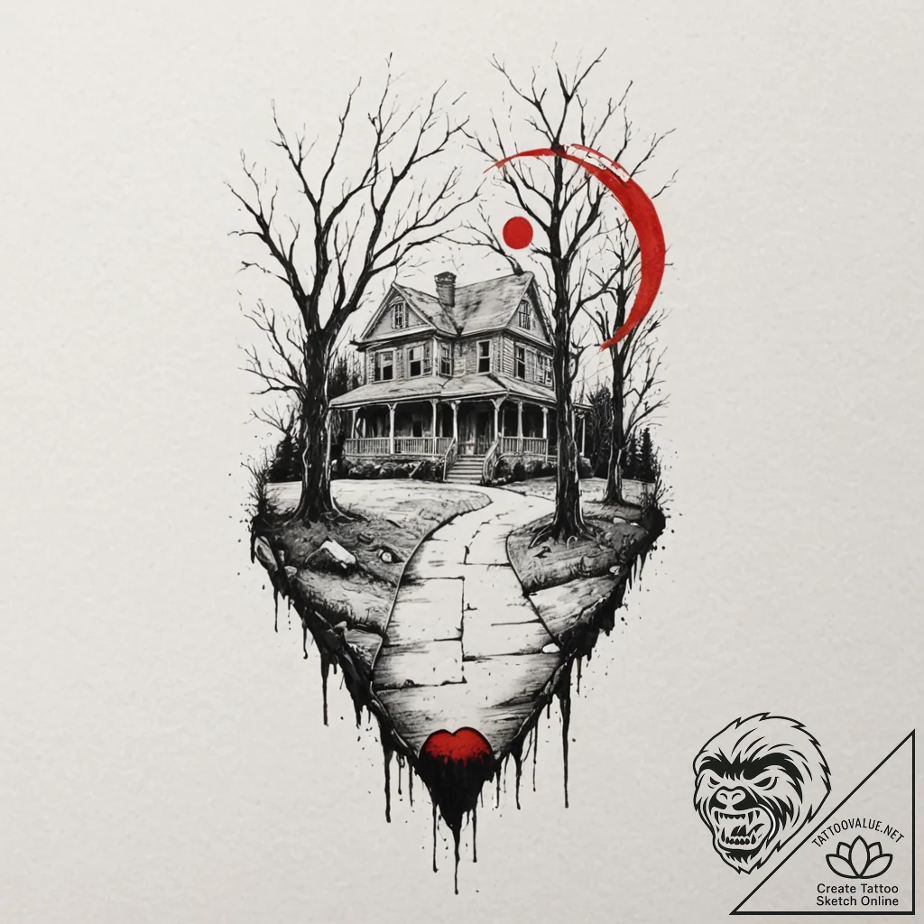 A sketch of norman bates' silhouette in front... - tattoo sketch (№1751695656_0, 05.07.2025 06:07) — tattoovalue.net