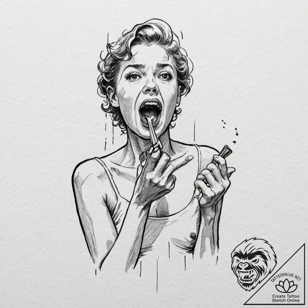 A linework tattoo of the iconic shower scene... - tattoo sketch (№1751696013_0, 05.07.2025 06:13) — tattoovalue.net