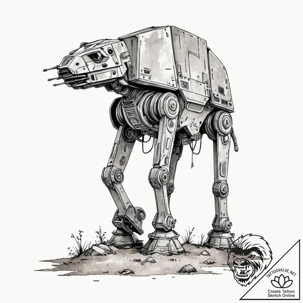 32. a graphic tattoo of an at-at walker, mini... - tattoo sketch (№1751696280_0, 05.07.2025 06:18) — tattoovalue.net