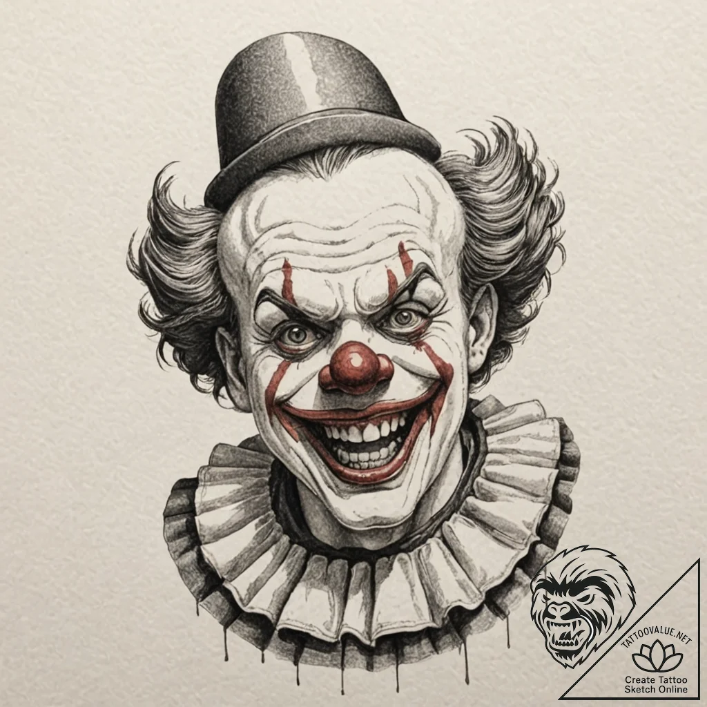 A neo-traditional tattoo of the clown from cl... - tattoo sketch (№1751696365_0, 05.07.2025 06:19) — tattoovalue.net