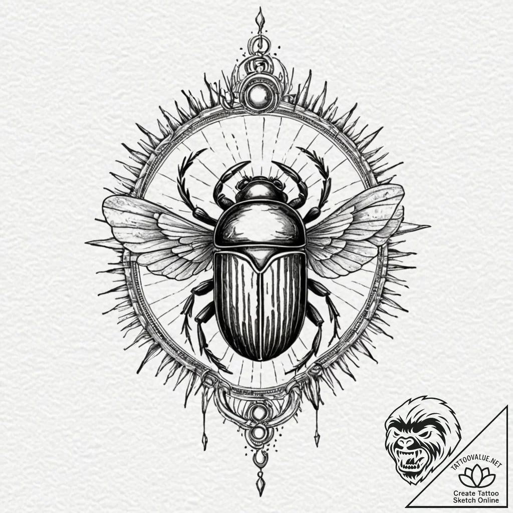 An egyptian scarab pushing the sun (is there,... - tattoo sketch (№1751697734_0, 05.07.2025 06:42) — tattoovalue.net