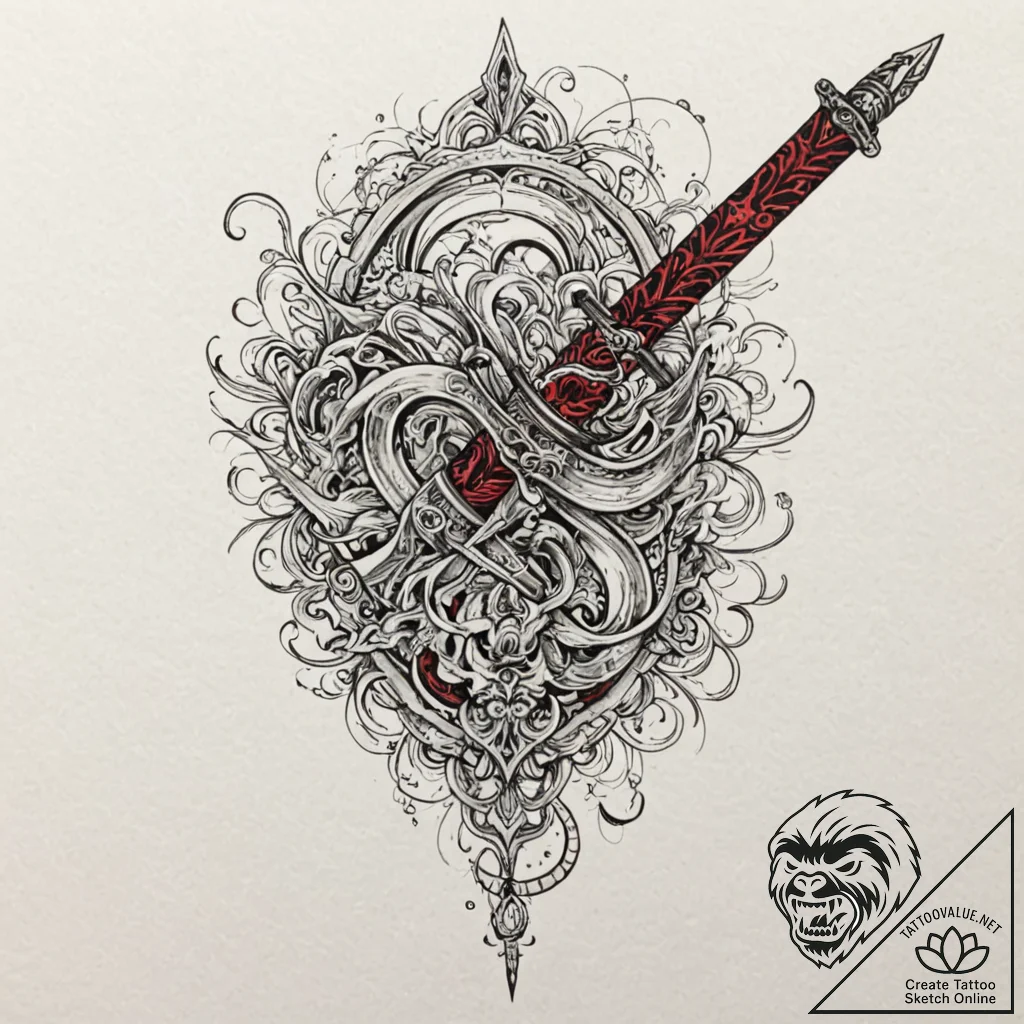 A linework tattoo of mugen's chaotic, break-d... - tattoo sketch (№1751697960_0, 05.07.2025 06:46) — tattoovalue.net