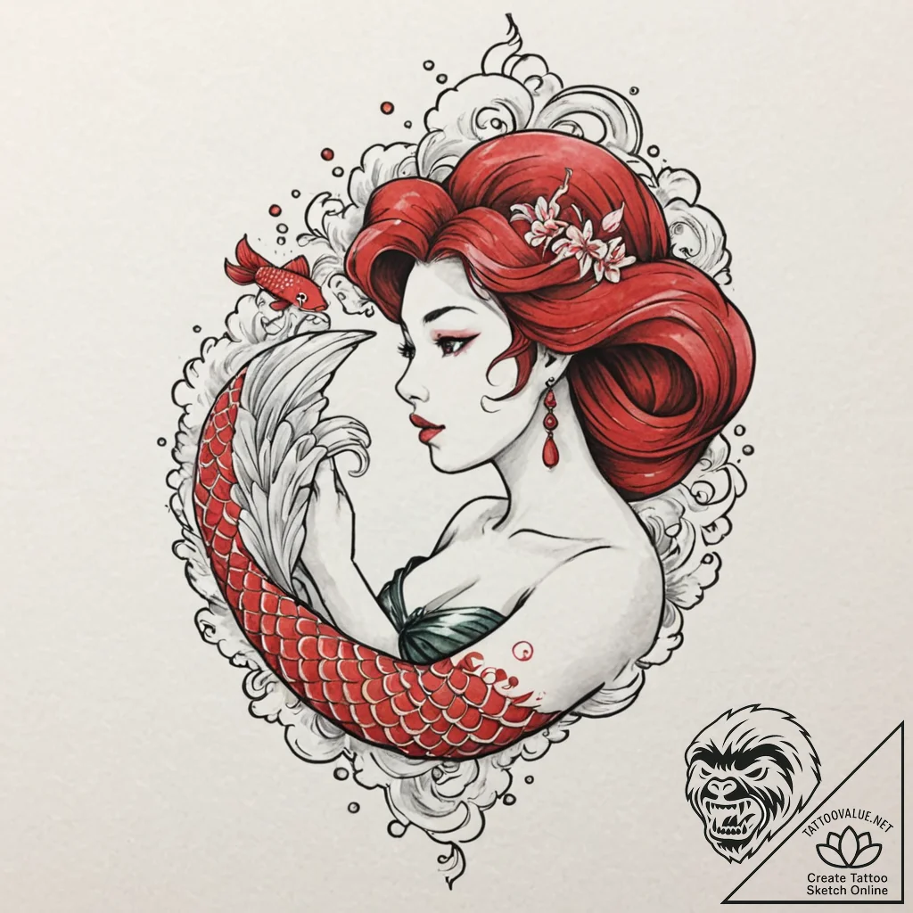 A watercolor sketch of ariel from the little... - tattoo sketch (№1751698767_0, 05.07.2025 06:59) — tattoovalue.net