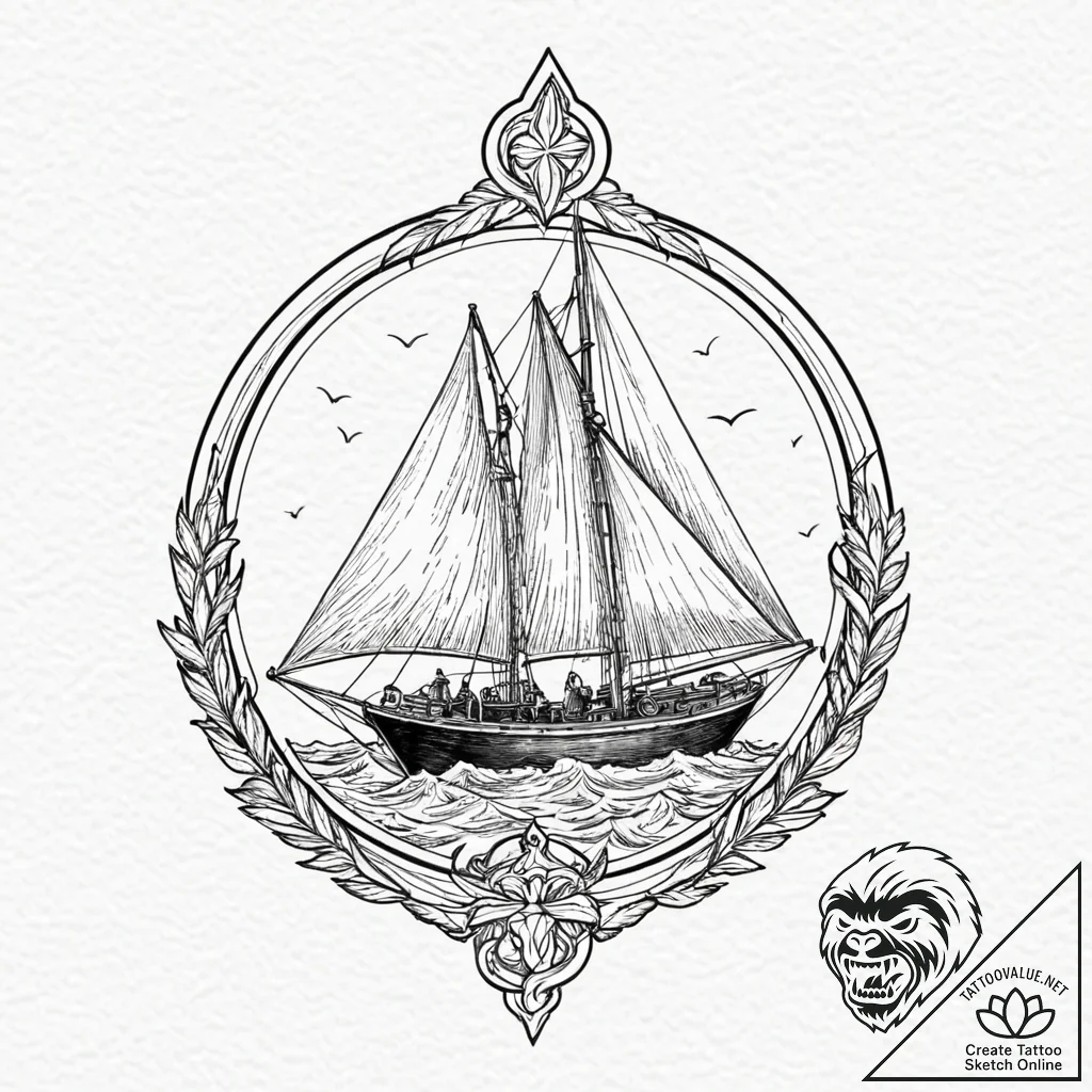 Sailboat, tattoo line art, stylized interpret... - tattoo sketch (№1751699028_0, 05.07.2025 07:03) — tattoovalue.net