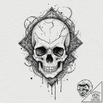 A shattered mirror reflecting a skull, artist… – tattoo sketch (№1751699718_0, 05.07.2025 07:15) — tattoovalue.net