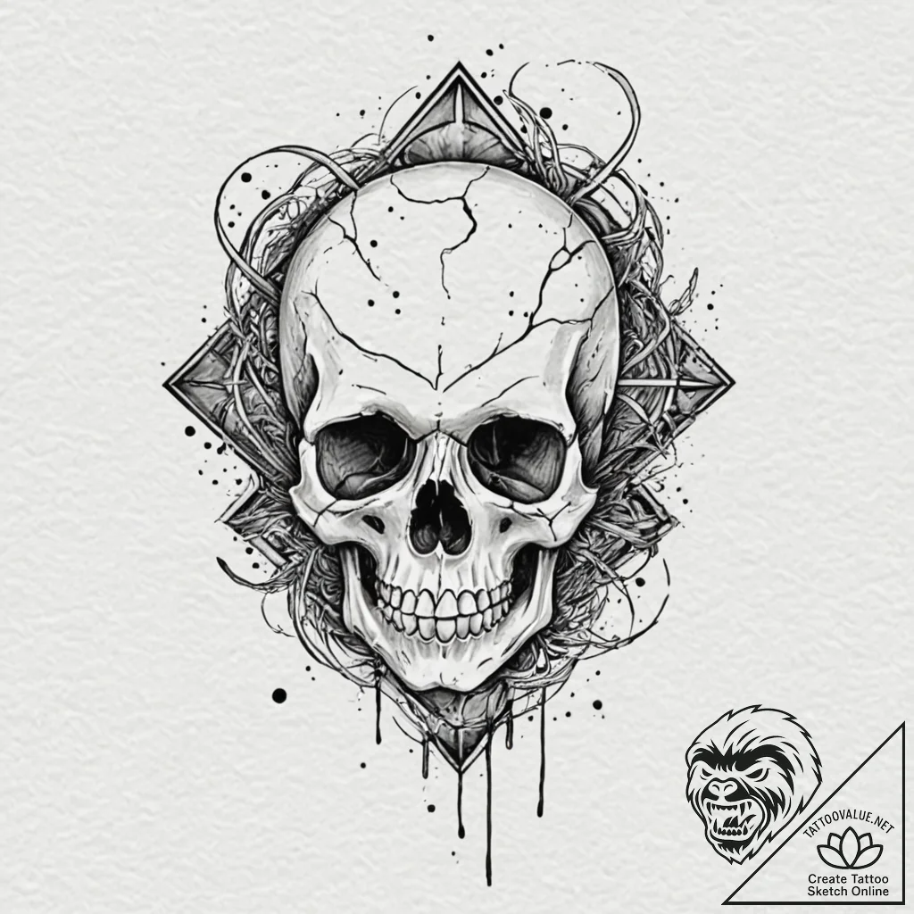 A shattered mirror reflecting a skull, artist... - tattoo sketch (№1751699718_0, 05.07.2025 07:15) — tattoovalue.net