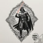 Graphic novel art of darth vader in a dynamic… – tattoo sketch (№1751699803_0, 05.07.2025 07:16) — tattoovalue.net