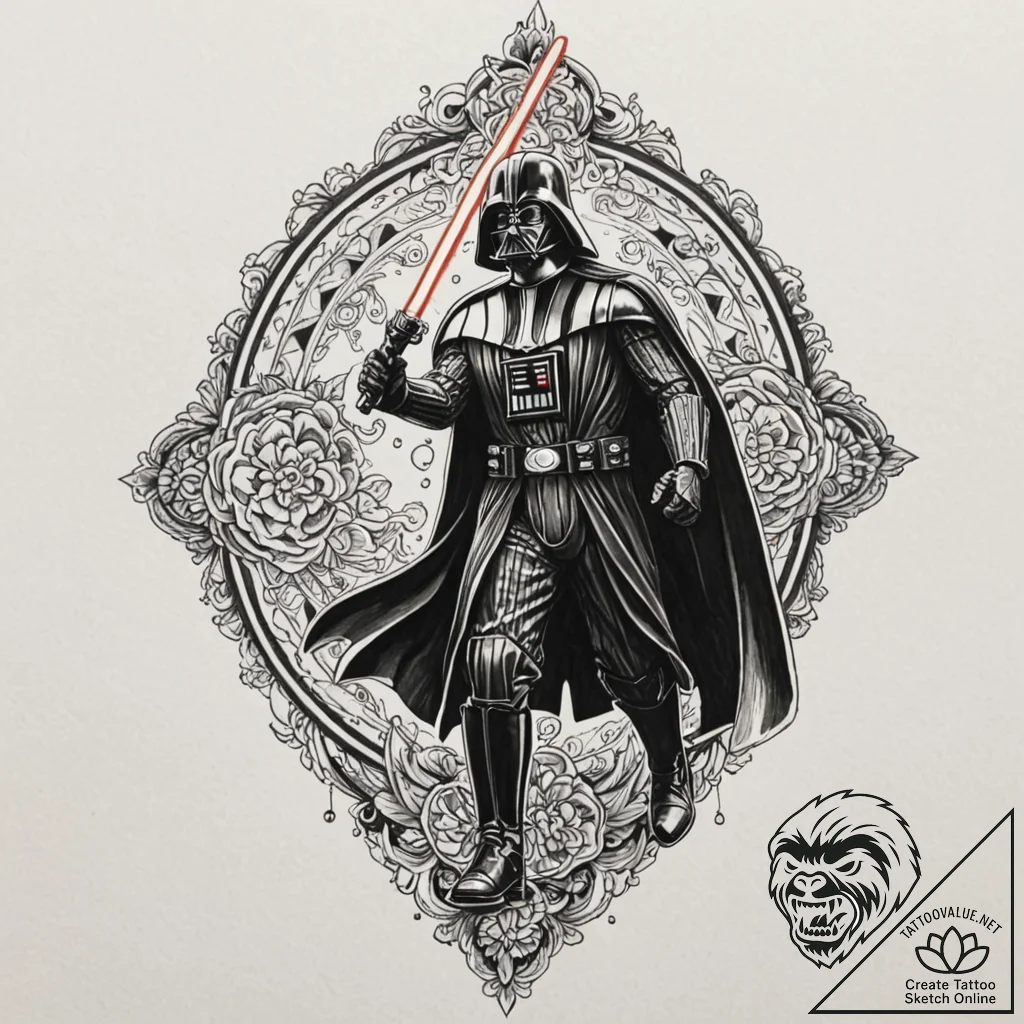 Graphic novel art of darth vader in a dynamic... - tattoo sketch (№1751699803_0, 05.07.2025 07:16) — tattoovalue.net