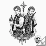A graphic novel portrait of the main characte… – tattoo sketch (№1751699890_0, 05.07.2025 07:18) — tattoovalue.net