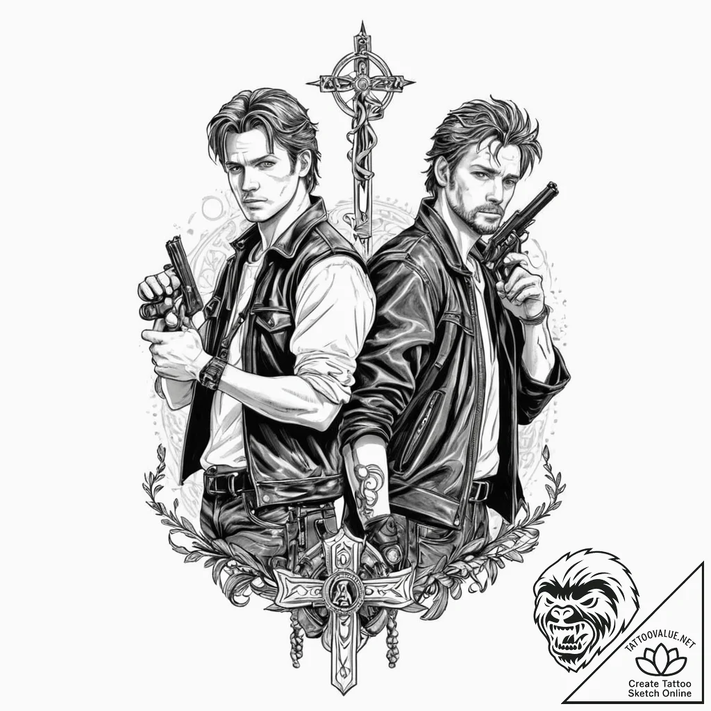 A graphic novel portrait of the main characte... - tattoo sketch (№1751699890_0, 05.07.2025 07:18) — tattoovalue.net