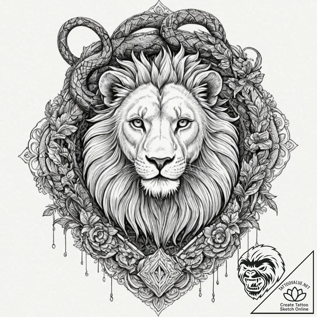 A chimera (lion, goat, snake) (is there, but... - tattoo sketch (№1751700736_0, 05.07.2025 07:32) — tattoovalue.net