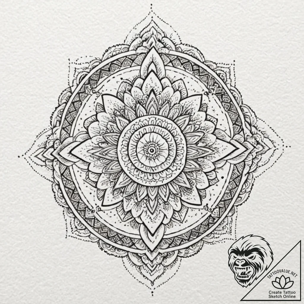 A dotwork landscape, tattoo line art, geometr... - tattoo sketch (№1751700898_0, 05.07.2025 07:34) — tattoovalue.net