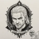 A trash polka tattoo of geralt of rivia, his… – tattoo sketch (№1751701141_0, 05.07.2025 07:39) — tattoovalue.net