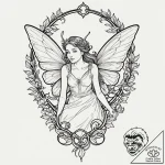 Fairy, ink illustration for tattoo, stylized… – tattoo sketch (№1751701656_0, 05.07.2025 07:47) — tattoovalue.net