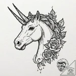 Unicorn, ink illustration for tattoo, subtle… – tattoo sketch (№1751702612_0, 05.07.2025 08:03) — tattoovalue.net