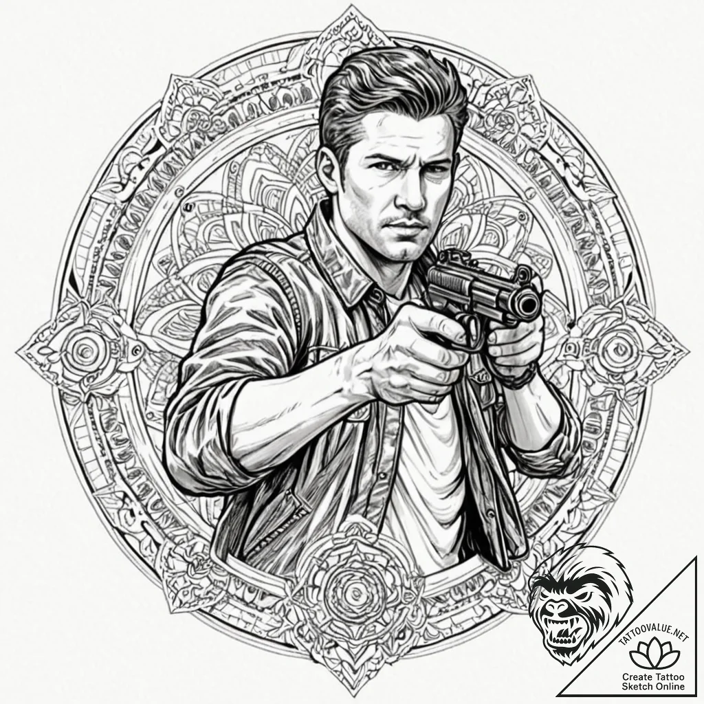 Graphic novel style panel of rick deckard aim... - tattoo sketch (№1751702870_0, 05.07.2025 08:07) — tattoovalue.net