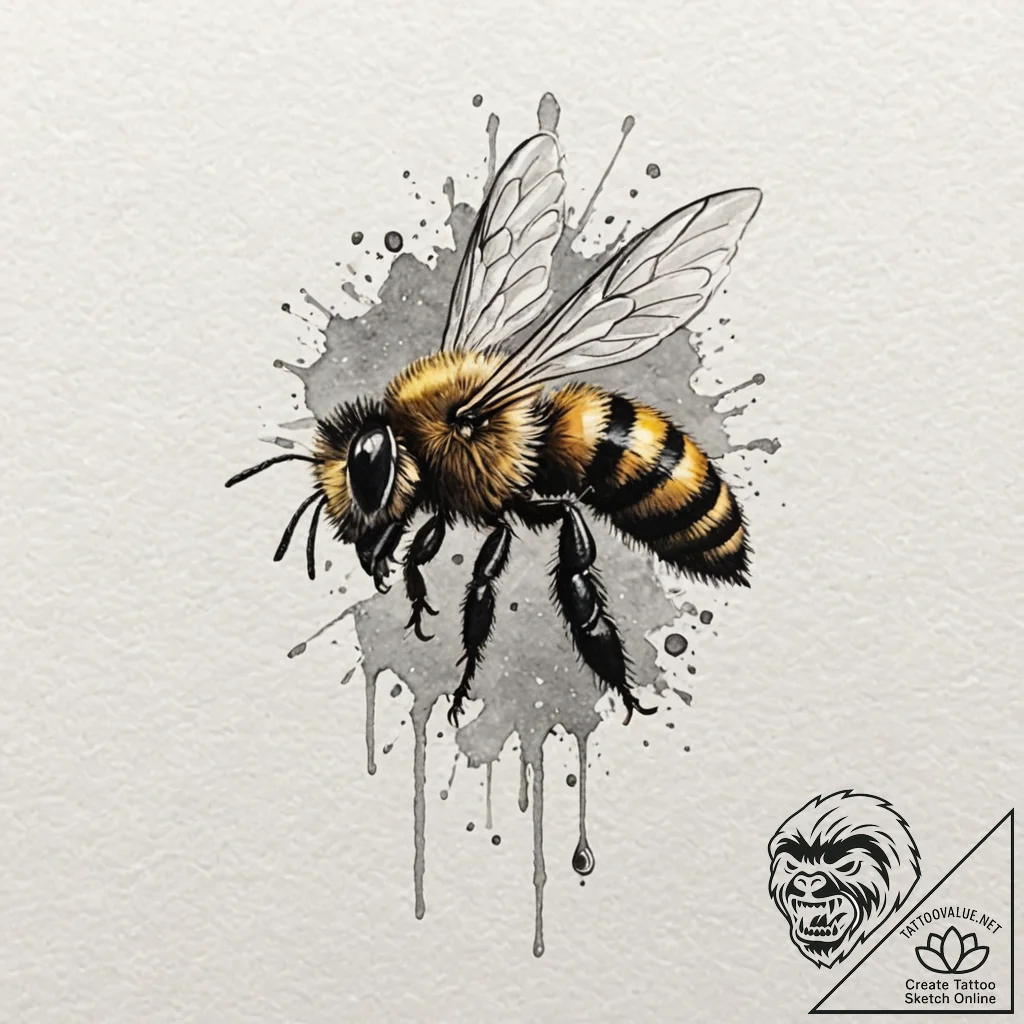 Bee, concept art for tattoo, subtle drop shad... - tattoo sketch (№1751703211_0, 05.07.2025 08:13) — tattoovalue.net