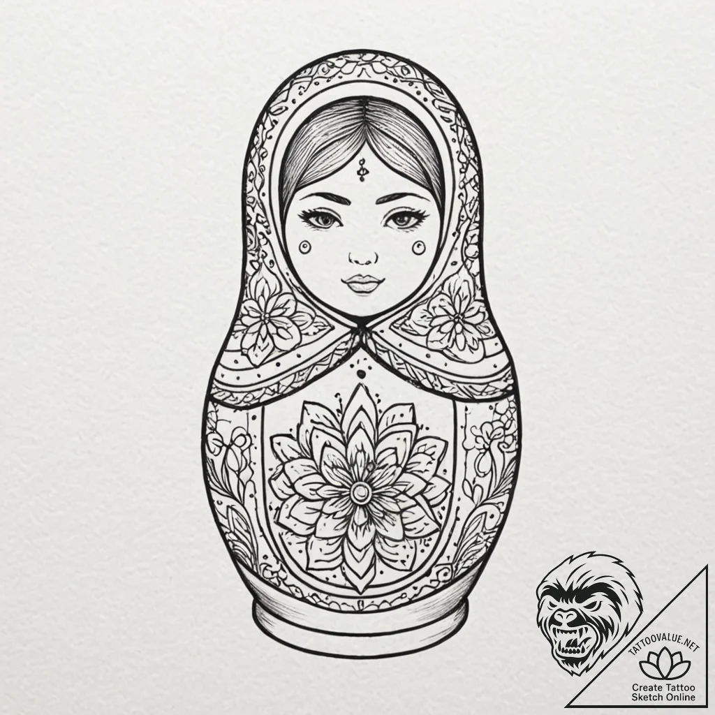 Matryoshka doll (is there, but can be a set),... - tattoo sketch (№1751703551_0, 05.07.2025 08:19) — tattoovalue.net