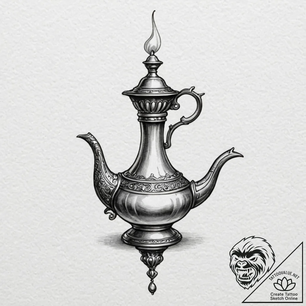 A minimalist tattoo of the magic lamp from al... - tattoo sketch (№1751703636_0, 05.07.2025 08:20) — tattoovalue.net