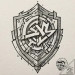 Shield, tattoo line art, professional artwork… – tattoo sketch (№1751704404_0, 05.07.2025 08:33) — tattoovalue.net