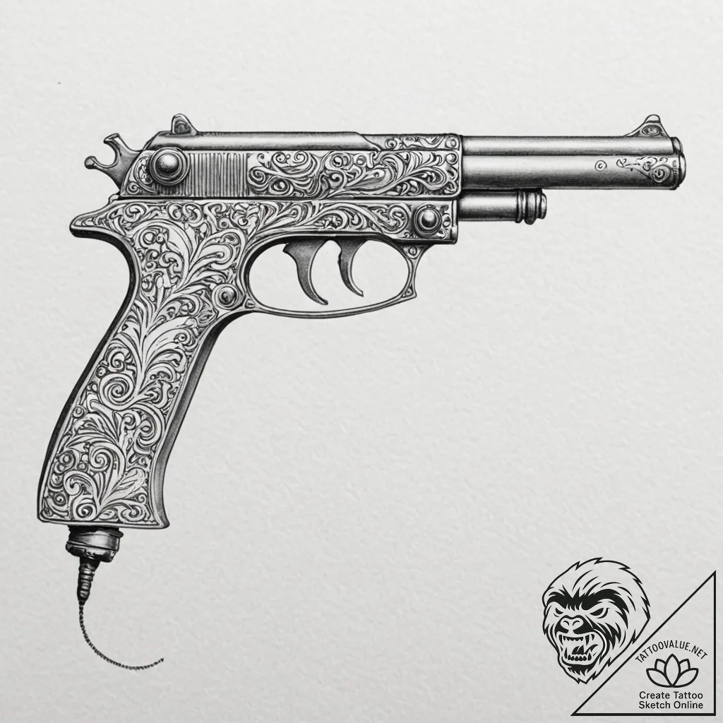 Ray gun, concept art for tattoo, professional... - tattoo sketch (№1751704573_0, 05.07.2025 08:36) — tattoovalue.net