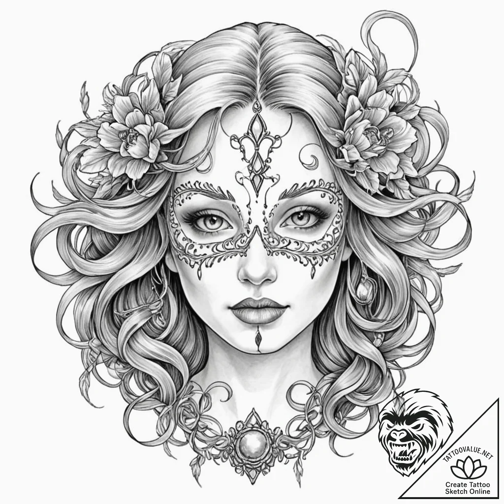A sketch of a "gimp" mask, isolated on white,... - tattoo sketch (№1751705549_0, 05.07.2025 08:52) — tattoovalue.net